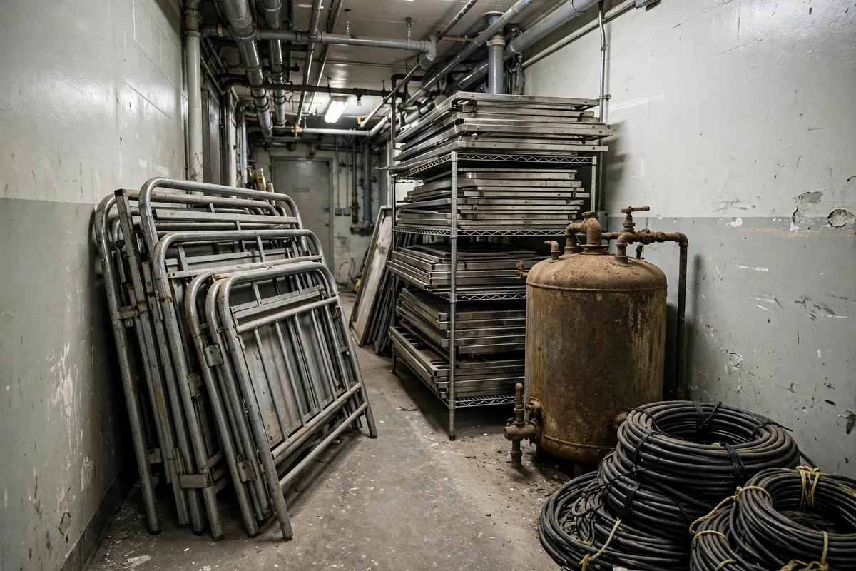 Hotel renovation scrap materials stacked ready for collection in Makkah