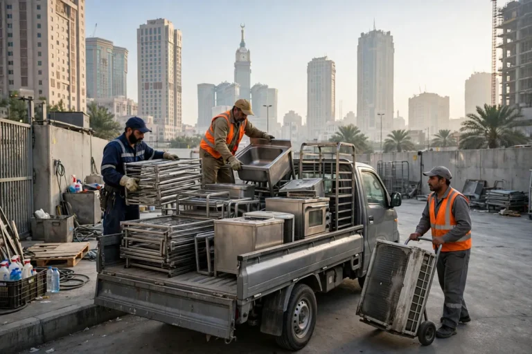 Hotel scrap and old equipment being loaded for collection in Makkah