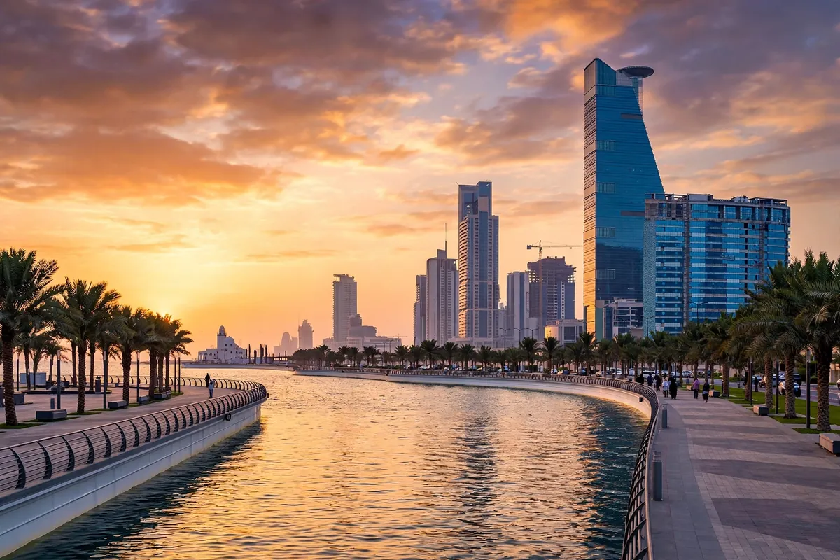 Jeddah Corniche waterfront at sunset