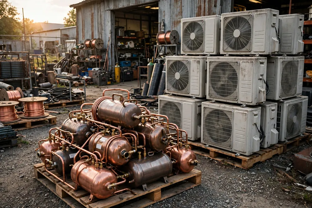 Stacked split AC outdoor units and compressors