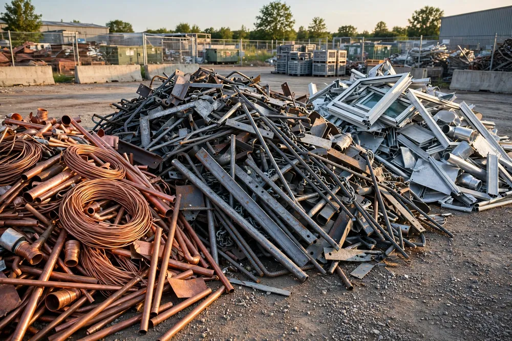 Sorted piles of mixed scrap metal